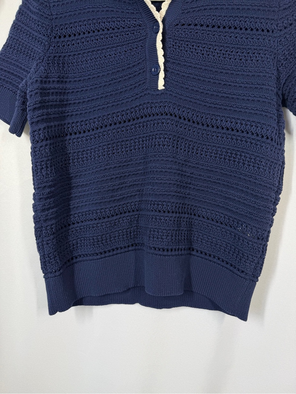 Kate Spade | Shortsleeve Polo Sweater Navy Blue White Women's Size Medium - Picture 6 of 11